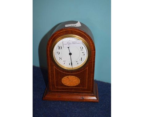 Edwardian mantel clock with inlay decoration, the Swiss made movement marked Buren