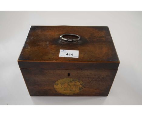 Small 19th Century mahogany veneered former tea caddy with ringlet handle