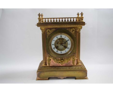 Late 19th early 20th Century brass mantel clock, 30cm high