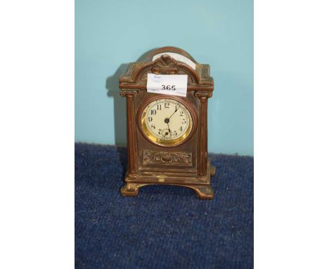 Early 20th Century metal mantel clock made in USA, the white enamel dial with black numerals with subsidiary second hand dial