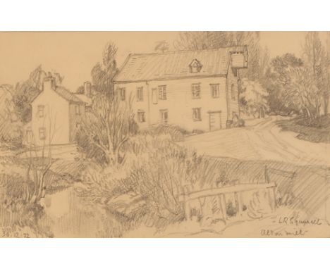Leonard Russell Squirrell,1893-1979,&nbsp;pencil sketch of Alton Mill, near Tattingstone, signed and dated 30.12.72, 15cm x 2
