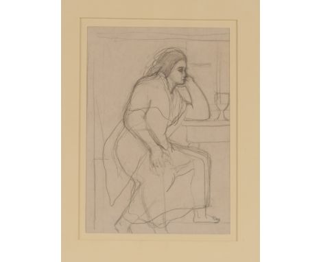 Christopher Wood, 1901-1930, "Breton woman", pencil sketch, 16.5cm x 11.5cm, label verso Redfern Gallery and Abbot &amp; Hold