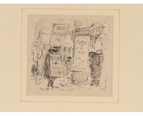 Edward Ardizzone, C.E.B., R.A., 1900-1979, initialled sketch, "Best Wishes for Christmas and the New Year", pen and ink, 12cm