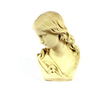 A 19th Century Parian ware bust, inscribed verso "M. Noble, Ceramic and Crystal Palace Art Union, November 1869", 30cm high