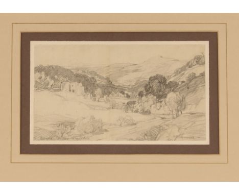 Leonard Russell Squirrell, 1893-1979, study of Barden Tower, Wharfdale, pencil sketch, 11.5cm x 20cm