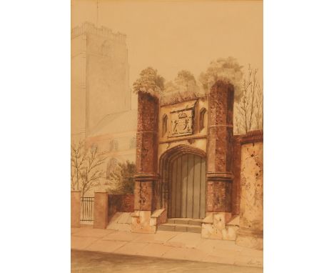 E.C. Pococke, 1846-1905, study of Wolsey Gate, Ipswich, pencil signed watercolour, 31cm x 23cm