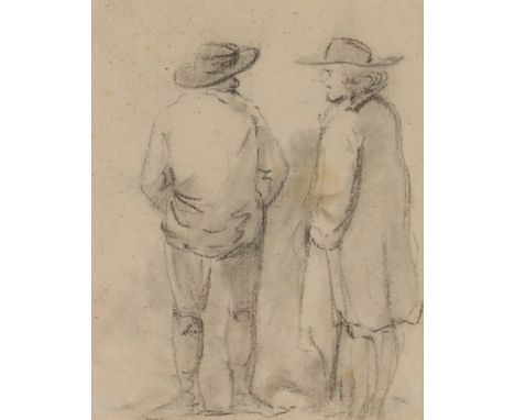 George Frost of Ipswich, 1745-1821, pencil sketch depicting two figures in conversation, 16.5cm x 13cm, label verso Abbot &am