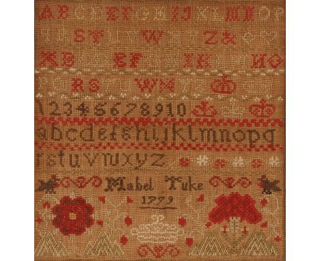 An 18th Century sampler, dated 1779, by Mabel Tuke
