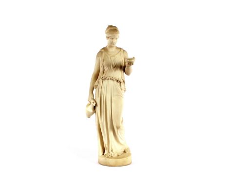A 19th Century marble figure of a classical maiden, carrying water pitcher and bowl, 67cm high