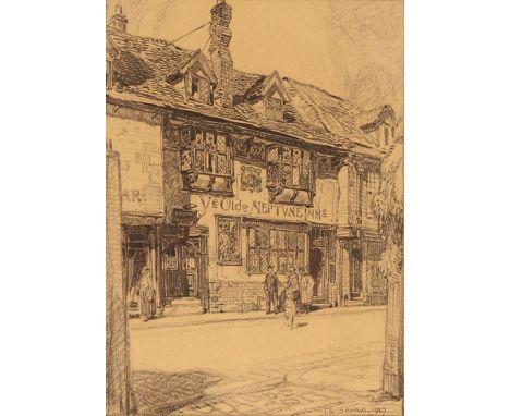 Leonard Russell Squirrell,1893-1979, the Old Neptune Inn, Ipswich, pencil sketch, dated 1927, 20cm x 14cm