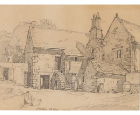 Leonard Russell Squirrell, 1893-1979, study of "Alstonefield Old Hall, in the Dales", preliminary pencil sketch, 17cm x 22cm