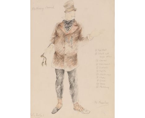 Polly Ballon, "Anthony Carrick as Mr Micawber, pencil sketch, 29cm x 20cm 