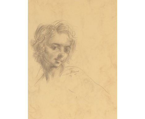 In the Old Master style, pencil drawing on vellum, portrait study, 27cm x 21cm, possibly Russian