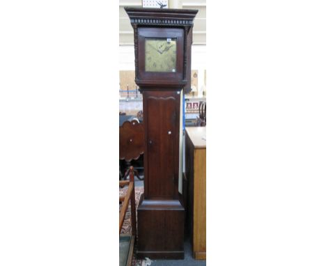 An oak thirty hour longcase clock, 19th century, the brass dial plate detailed 'Samuel Holts Dulverton 1795', with subsidiary