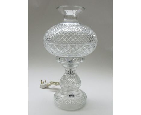 A Waterford cut crystal table lamp of knopped baluster form, with hobnail cut decoration, etched mark to base, 46cm high.