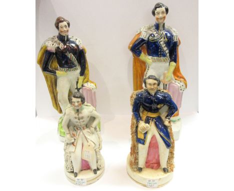 A Staffordshire portrait figure of Prince Albert, 19th century, polychrome painted on a gilt titled base, 27cm high, and thre