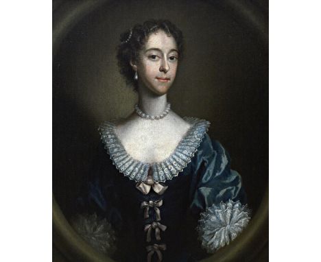 Circle of John Astley, Portrait of a lady, in a feigned oval, oil on canvas, 74cm x 61cm.  Illustrated