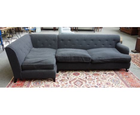 A 20th century charcoal grey upholstered corner sofa, on tapering block supports, 283cm long x 83cm high together with two st