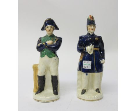 Two Staffordshire portrait figures, Napoleon and Wellington, 19th century, each polychrome painted in full military uniform, 