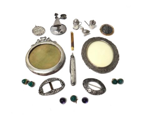 Two part sets of cabochon green gem set dress buttons, to include four buttons later converted for wear as a pair of cufflink