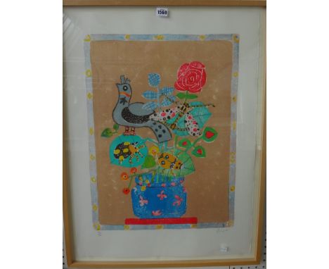 Paul Aspiri (1919-2016), Bouquet a l'Oiseau, colour lithograph, signed and numbered, 75cm x 55cm. DDS   