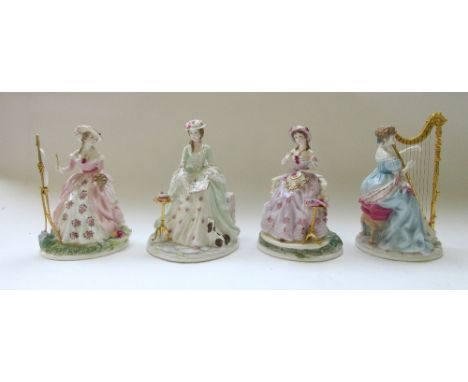 Four modern Royal Worcester porcelain figures from the 'Graceful Arts' series comprising; Embroidery, Painting, Poetry and Mu