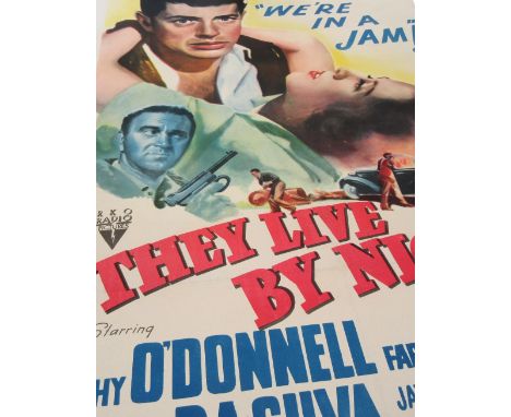 A vintage film poster, 'They Live by Night', 1948, RKO radio pictures, 48/807, laid to linen.  