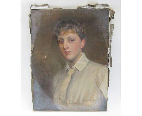 Henry Weigall (1829-1925), Portrait of Grace Rennie, oil on canvas, signed with monogram, unframed, 61cm x 46cm.