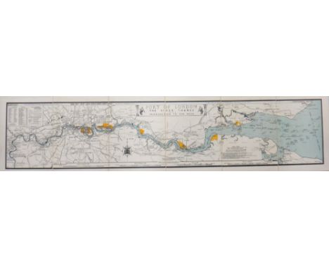 PORT OF LONDON AUTHORITY - The River Thames from Teddington Lock to the Nore.  22 x 103cms., folded on linen within gilt-lett