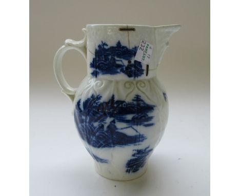 A group of English blue and white porcelains, late 18th century, comprising; a small Worcester `Fisherman' pattern cabbage le