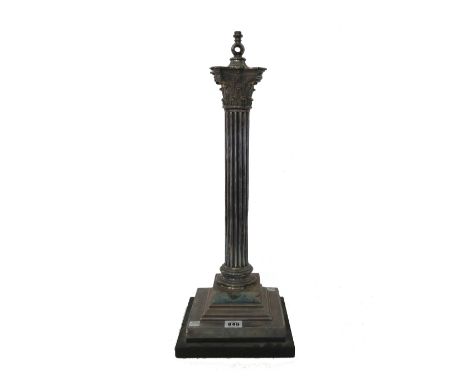 An early 20th century silver plated Corinthian column table lamp, 55cm high. 