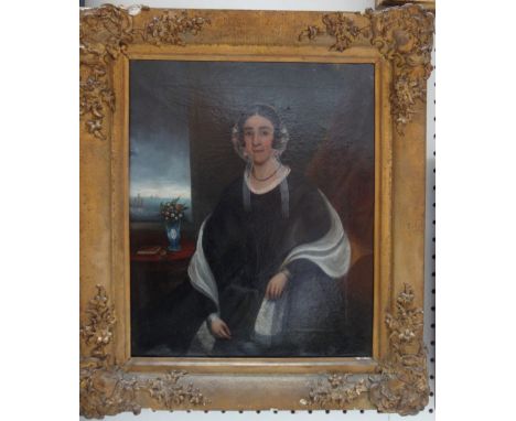 Chinese School (19th century), Portrait of a lady, oil on canvas, 42cm x 34cm.