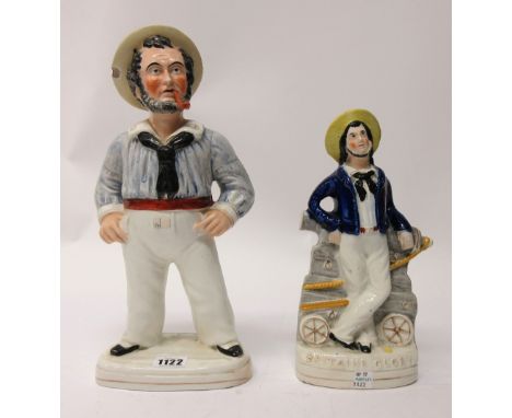 A Staffordshire portrait figure, 'Britain's Glory', 19th century, polychrome decorated, modelled with a sailor leaning agains