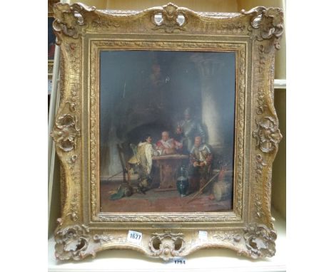 After Jacob Gaisser, Soldiers of the 30 years war playing cards in the guard room, oil on panel, bears later signature, inscr