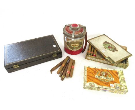 A quantity of vintage cigars, including; H. Upman Habana, housed in a glass circular jar and cover (approximately 25), a case