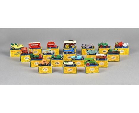 Nineteen vintage Lesney models of yesteryear, including; No2 'B' type bus, No 7 ton Leyland, No 6 A.E.C. 'Y' type lorry, No 5