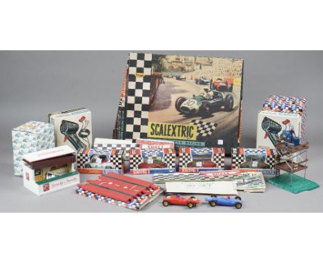 A quantity of vintage Scalextric Cars track and accessories, including two Lotus, two Austin Healey 3000, boxed, C32 Mercedes