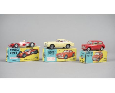 Three Corgi die-Cast vehicles, comprising; 225 Austin Seven, 154 Ferrari Formula 1 Grand Prix racing car and 218 Aston Martin