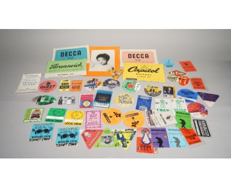 ROCK AND POP, BACKSTAGE PASSES, 1980s - 1990s::  a collection of forty-two backstage, after-show and crew passes, silk / lami