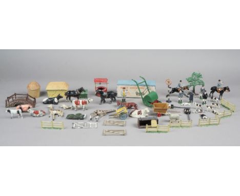 A quantity of Britains hollow cast lead animals, pre-war, including fox hunting group, zoo and farmyard, (qty). 