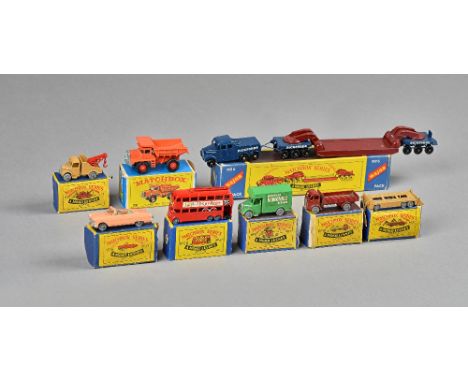 Eight 'Matchbox' series die-cast vehicles by Moko Lesney comprising; No 6 Major Pickford's 200 ton transporter, 56 double-dec