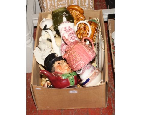 A box of mainly ceramic teapots to include Staffordshire, Woodsware, Myott examples. 