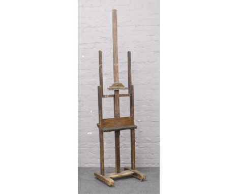 A Victorian Lechertier Barbe &amp; Co beech and pine adjustable artists easel. Brass makers plaque verso, 60 Regent Street W.
