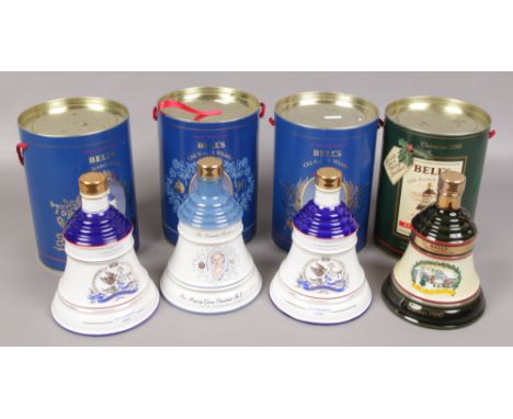 Four commemorative Bells Old Scotch Whiskies 75cl 90th Birthday of the Queen Mother, The Birth of Princess Eugenie ? and a Ch