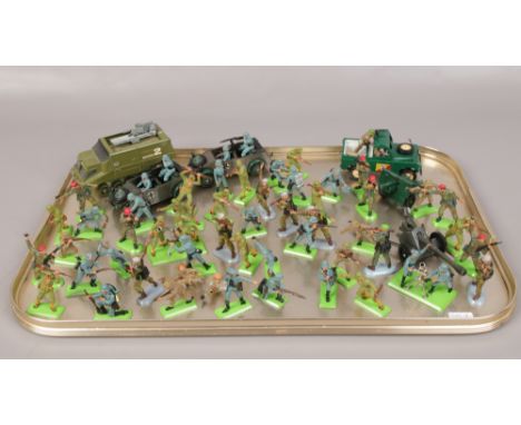 A tray of mainly Britains Deetail World War Two figures to also include a Dinky toys Shado 2 army vehicle. 