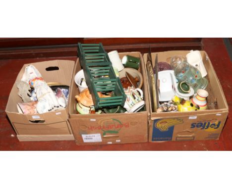 Three boxes of miscellaneous ceramics and glass to include J &amp; G Meakin blue and white, Burlington's ware and Sadler teap