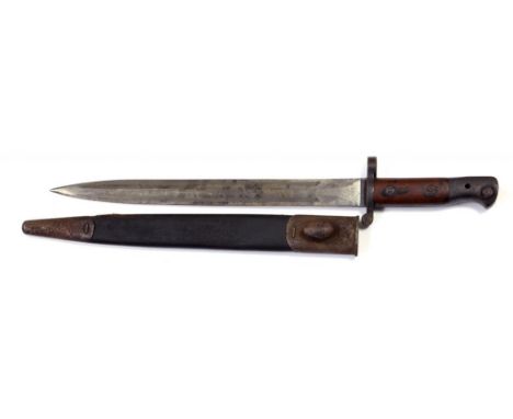 A BRITISH PATTERN 1903 BAYONET AND SCABBARD, BLADE MARKED CROWN, E.R 1903 AND OTHER MARKS, INCLUDING EFD