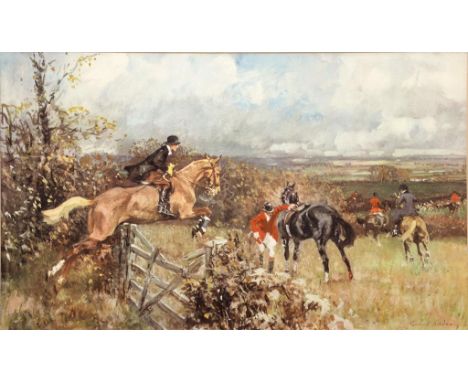 EDWARD BENJAMIN HERBERTE, HUNTING SCENE, SIGNED, WATERCOLOUR, 22.5CM X 35.5CM, GEORGE DENHOLM ARMOUR, A GRAND SLAM, LITHOGRAP