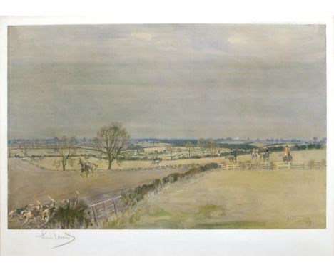 LIONEL EDWARDS, HUNTING SCENES, THREE, REPRODUCTIONS PRINTED IN COLOUR, ALL SIGNED BY THE ARTIST IN PENCIL, VARIOUS SIZES