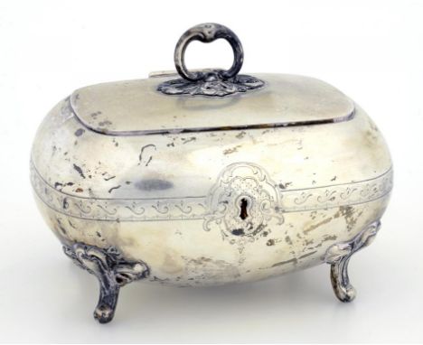 A CONTINENTAL SILVER TEA CADDY, 19TH CENTURY, 11CM H, MARKED W, 10OZS